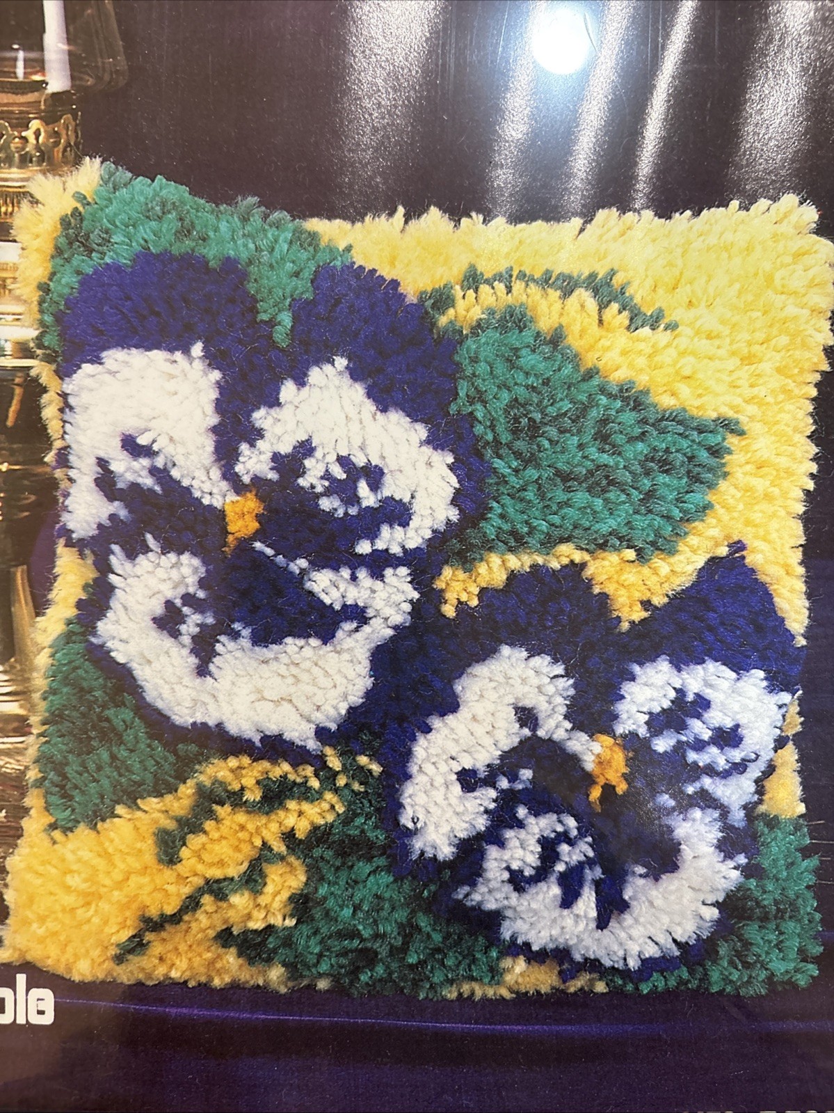 Sew Simple Latch Hook Kit, Pansies, sealed in box, Yellow Purple, 12x12”