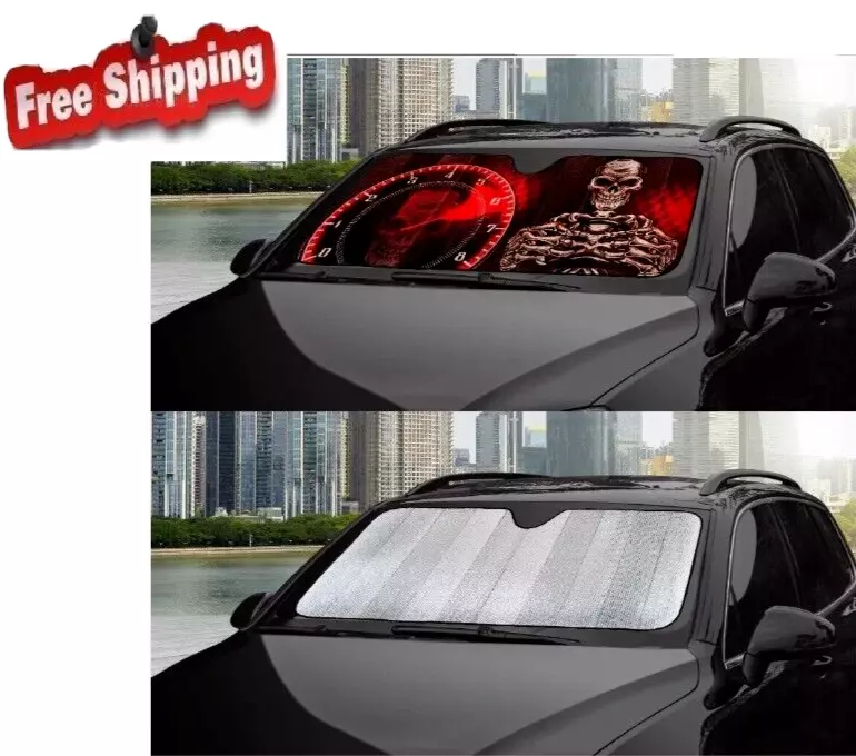 Auto Drive 1 Count Universal Skull Car Windshield Accordion Sun Shade 63