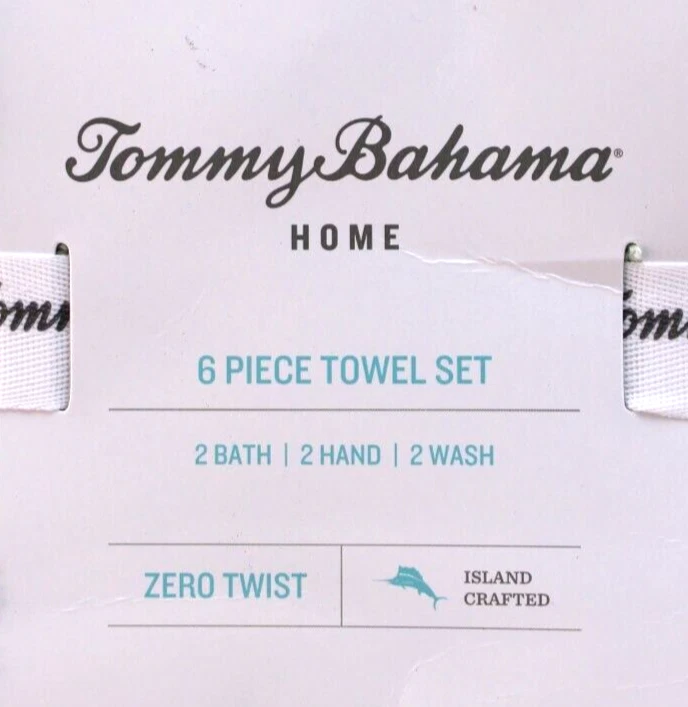 Juego de 6 toallas de baño TOMMY BAHAMA Boardwalk Light Sage 100 % algodón Zero Twist Foto 4 de 4