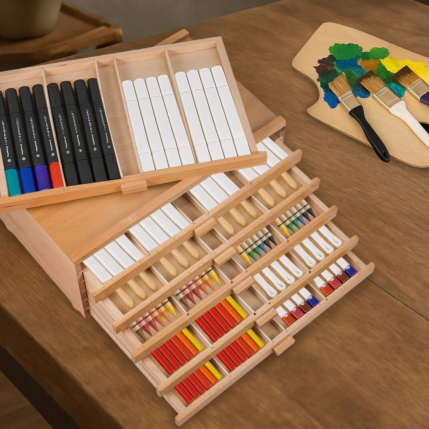 Wooden Artist Storage Supply Box 6 Drawers Storage Box for Markers ...
