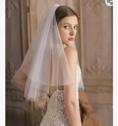 Eaytmo Simple Bride Wedding Veils Ivory Hip Length Bridal Veils 2