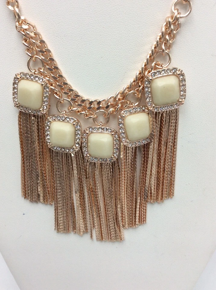 $58 Jessica Simpson Tono Oro Rosa Blanco Cuadrado y Pavé Collar Declaración A13 Foto 4 de 4