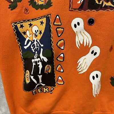 Vintage Halloween Sweatshirt Womens Large Orange Hand Vintage Halloween Sweatshirt Womens Large Orange Hand