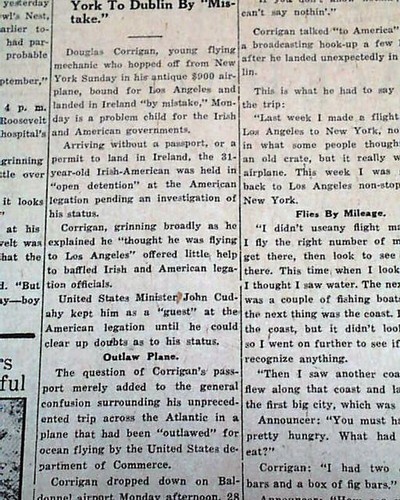 2 journaux DOUGLAS mauvaise voie CORRIGAN vol avion océan transatlantique 1938 - Photo 3/7