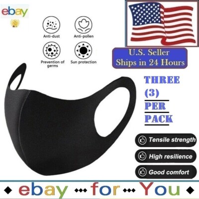 3PCS Washable Reusable Comfortable Fashion Protective Face Mask (Black) USA Made