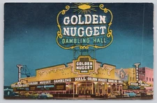 Golden Nugget Gambling Hall Las Vegas Nevada Night View  Postcard Ca 1950