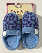 Bare Hugs Unisex size large 2-3  slip on blue and purple textile slippers