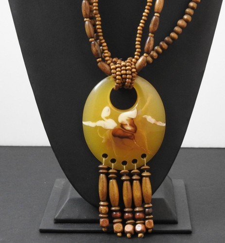 Vintage Wood And Plastic Or Bakelite Necklace Statement Type 16" Drop W29 - Picture 3 of 11