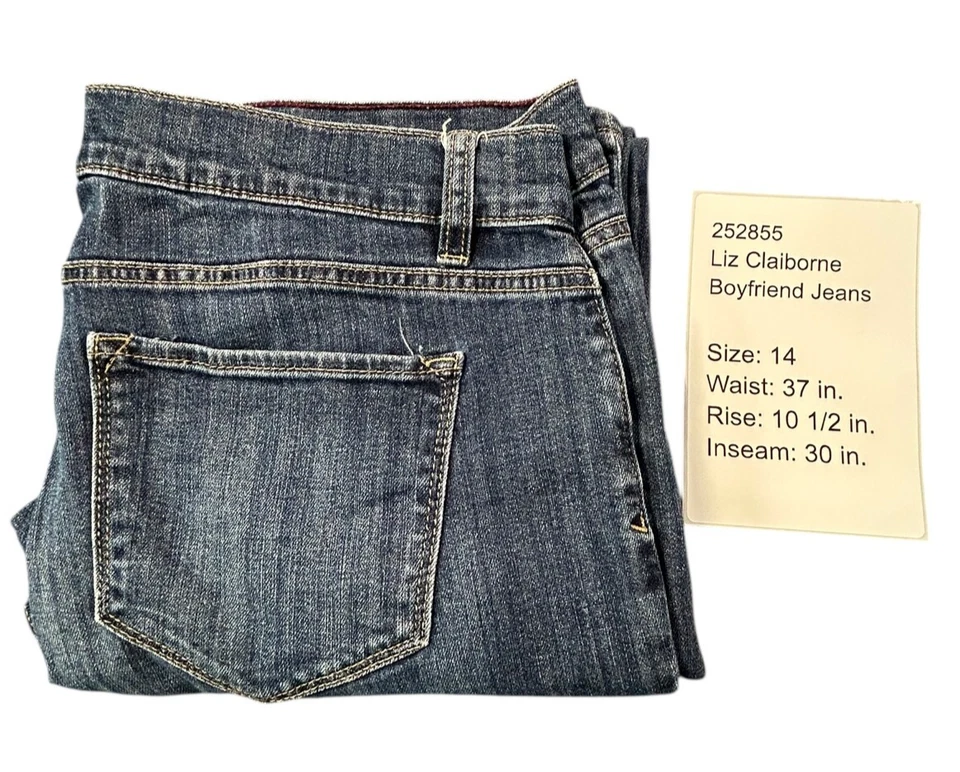 Pantalones de mezclilla Liz Claiborne para mujer talla 14 azul algodón boyfriend elásticos cómodos Foto 4 de 4