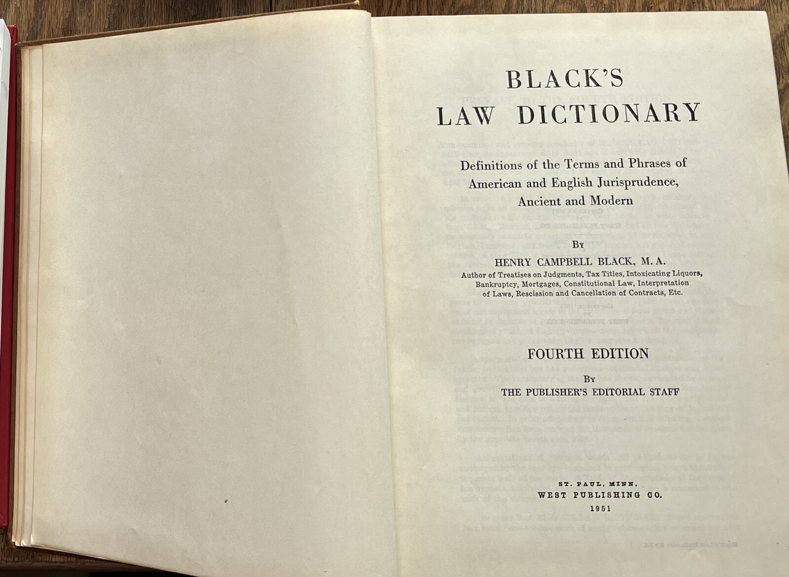 Blacks Law Dictionary Deluxe Fourth Edition (1951 Henry Campbell Black