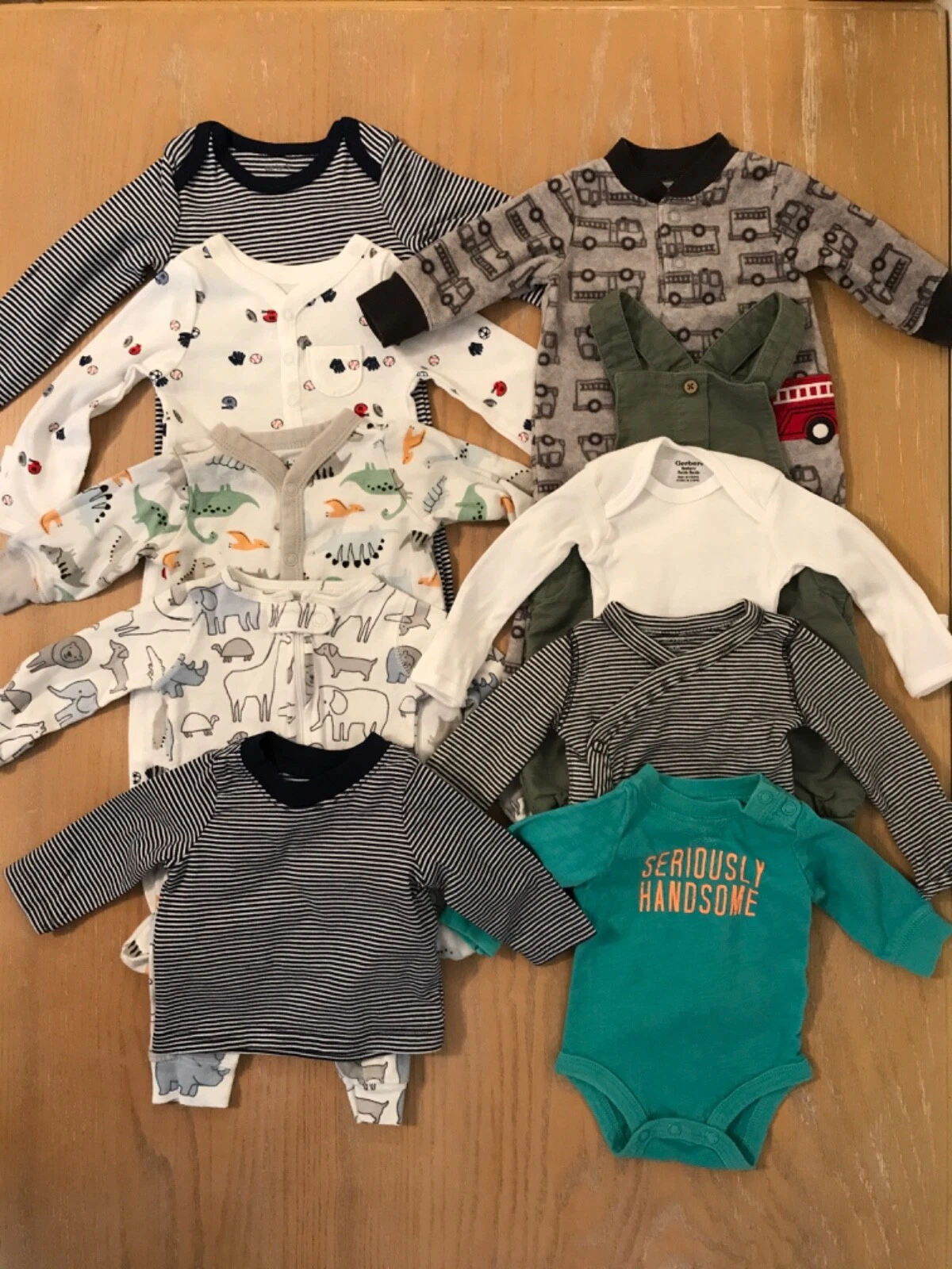 Carter's & Gerber Infant Boys Clothing Lot of 10 (2 New) Size Newborn, OS, 1 mo.