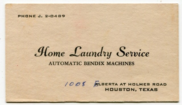 Business Card Home Laundry Service Automatic Bendix Machines Houston Texas 1950s | eBay