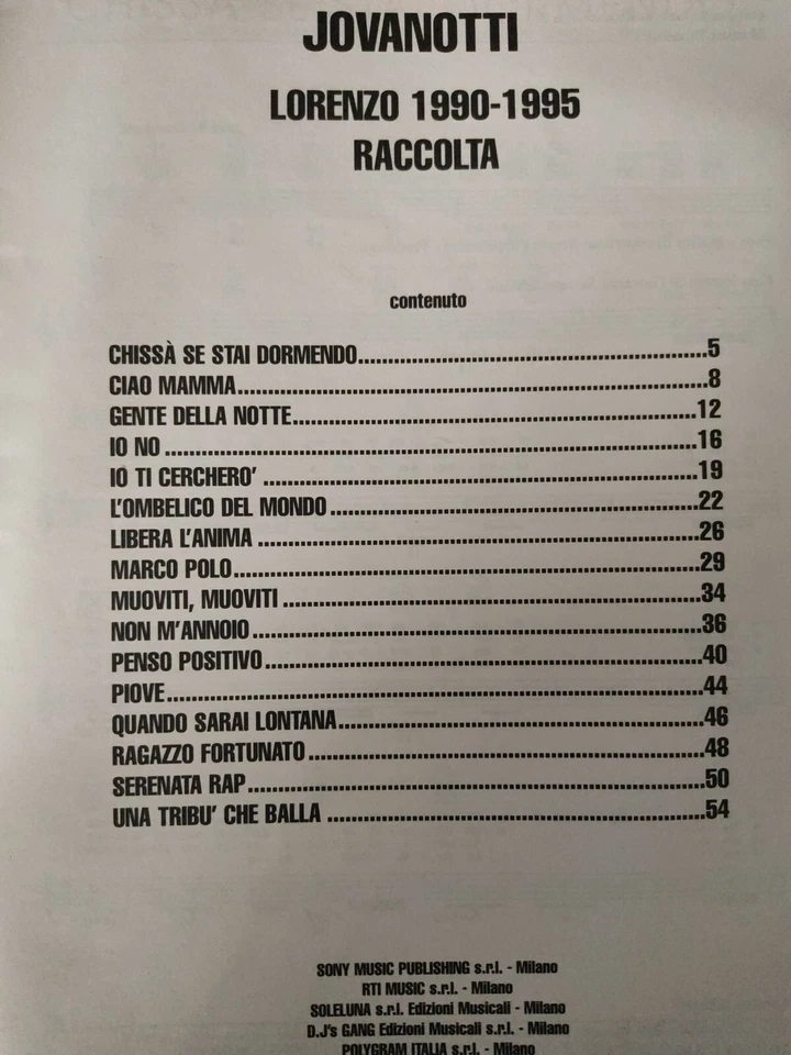 Spartiti musicali JOVANOTTI LORENZO 1990-1995 no cd LP libro vinile accordi - Immagine 3 di 4
