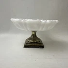 Milk Glass Metal Footed Small Trinket Dish Vintage