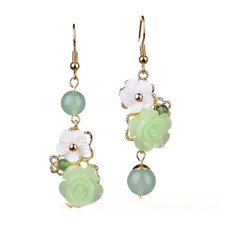 Green jade flower earrings Jewelry Gemstone crystal natural zircon amulet