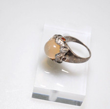 Sterling Silver Vtg Moonstone  Multi-Color rhinestone Cocktail Ring Size 7.5