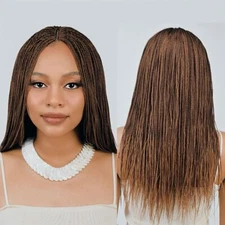 Micro Braids Wigs for Black Women Full Wigs Brown Braided Wigs Middle Parting