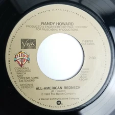 Randy Howard All American Redneck 45 RPM Warner Bros. Records 7-29781 