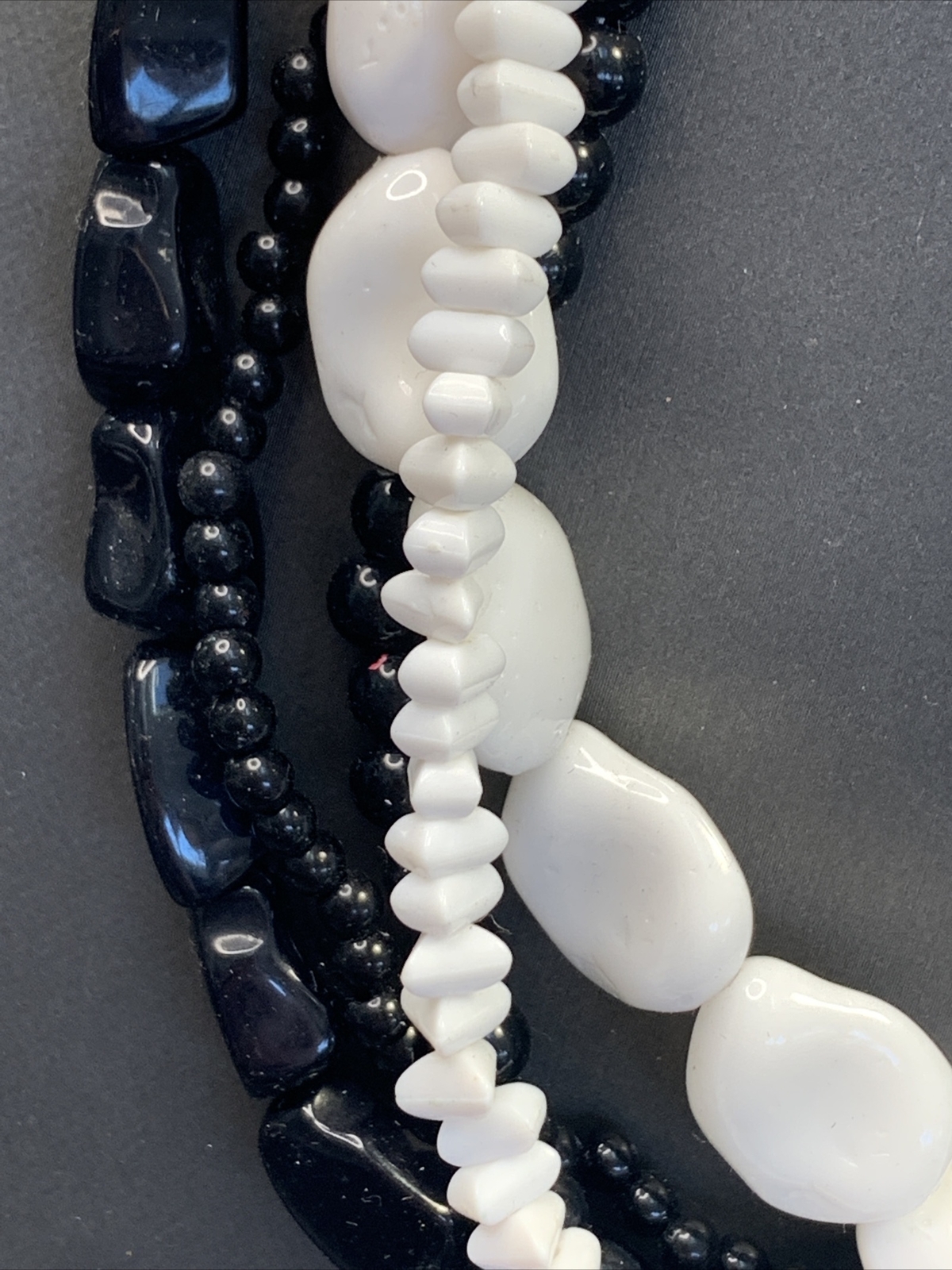 Vintage Lucite Black white  Multi Strand Bib Stat… - image 2