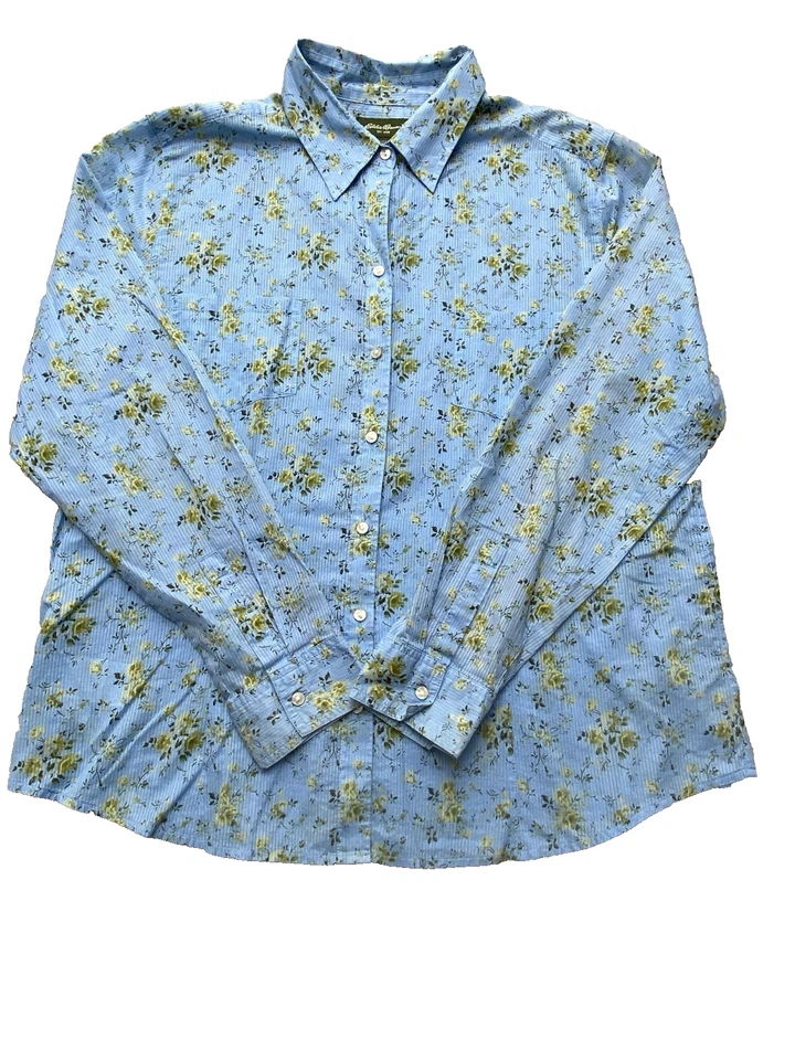 Camisa Eddie Bauer Mujer Extra Grande Azul Floral Abotonada Ligera Cottage Foto 2 de 4
