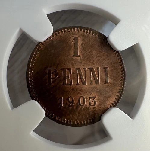 1 Penni 1903 Russia Nicholas II NGC MS 63 RB Copper Coin (252)