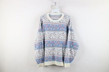Vintage 90s Streetwear Womens Size Large Abstract Fair Isle Flower Knit Sweater