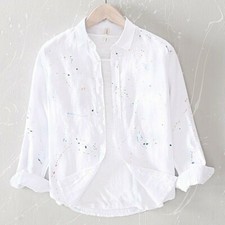 Hommes Imprimé Lin Chemise Affaires Col Manches Longues Bouton Haut Bas Casual