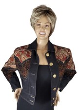 Vintage Howard Wolf Dallas Chenille Tapestry Black Denim Bolero Cropped Jacket 8