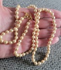 Vintage Faux Pearl Beaded Necklace w Gold Toggle Clasp J2 Knotted Beads — photo 4