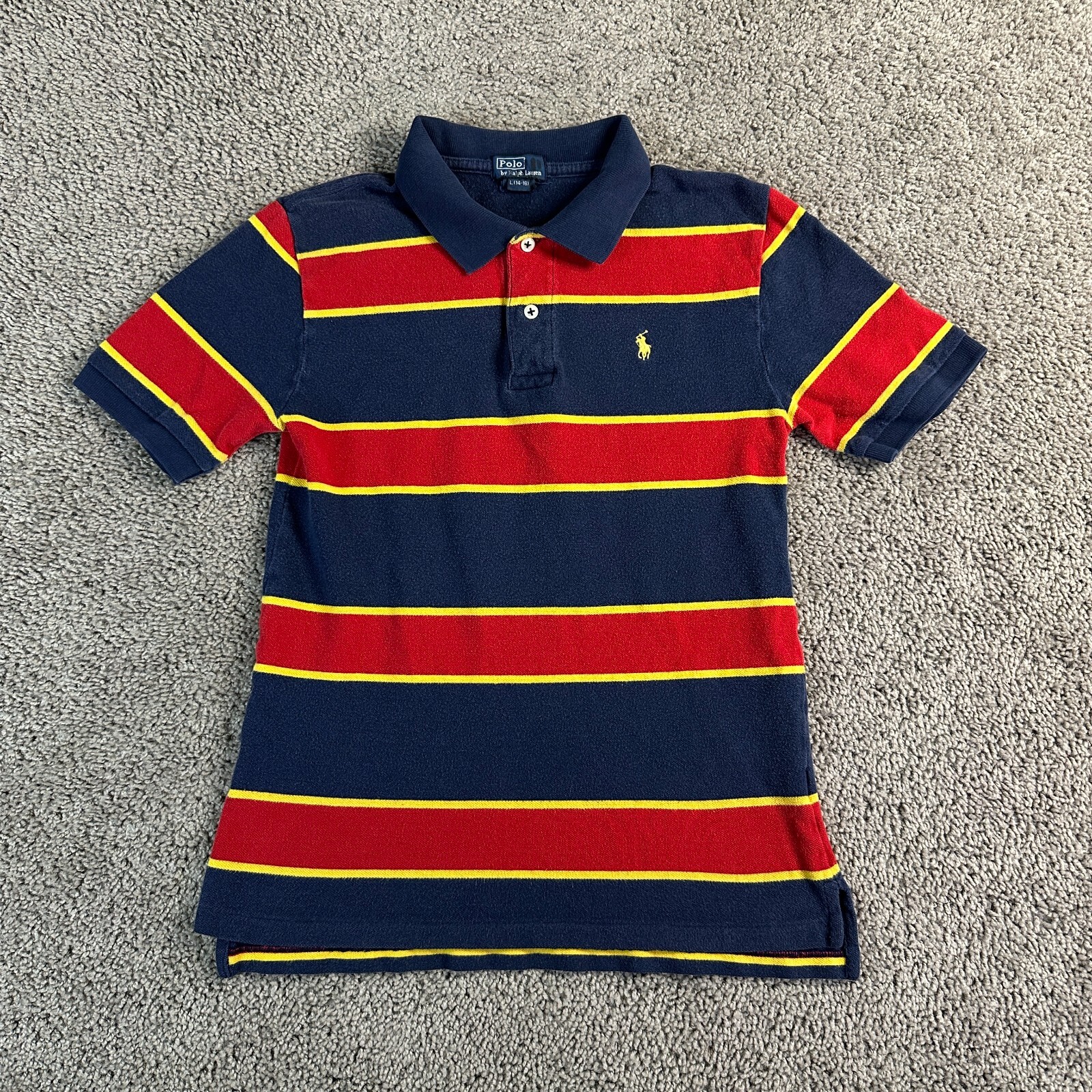 Polo Ralph Lauren vintage camicia ragazzo grande blu rosso righe giallo pony preppy bambini