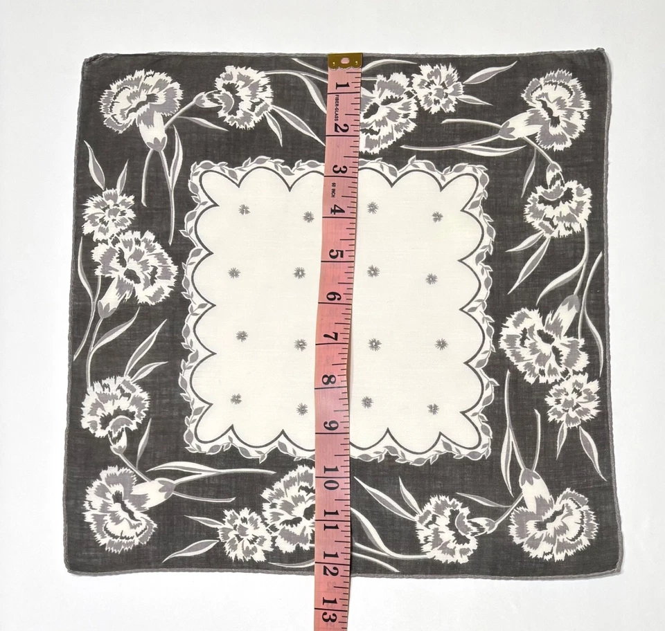 Pañuelo Pañuelo Tonos de Gris Clavel De Colección Floral Borde Enrollado 12" Cuadrado Foto 4 de 4