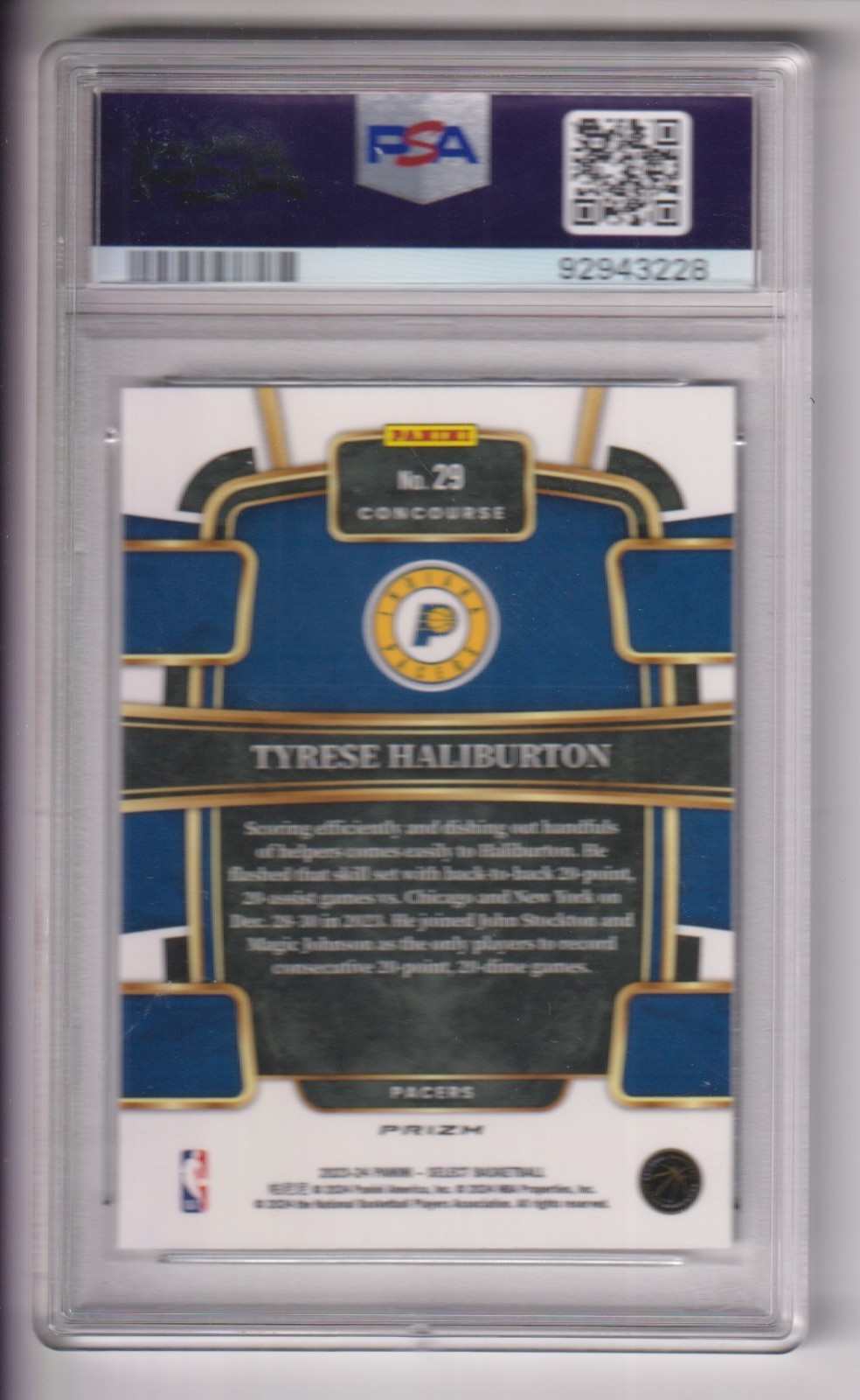 TYRESE HALIBURTON 2023 PANINI SELECT BASKETBALL CARD #29 PSA GRADED 10 GEM MINT view 2