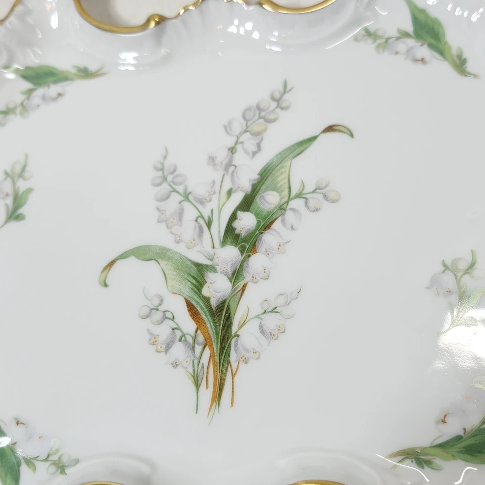 Antiguo plato de baratija Limoges Francia lirio del valle flor dorada Foto 4 de 4