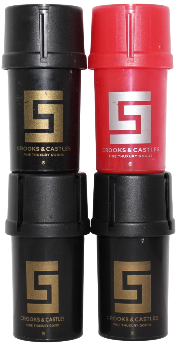 4x Crooks & Casltes Plastic Herb Spice Grinder Black Red Set