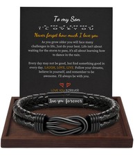 Valentines Gifts for Him To My Son Bracelet from Dad Gifts for Son Men Leath
