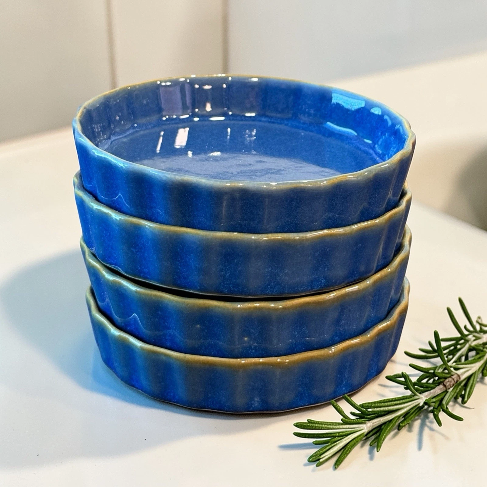 Set 4 Cordon Bleu Cobalt Individual Tart Quiche Creme Brulee Baking Dishes 5"