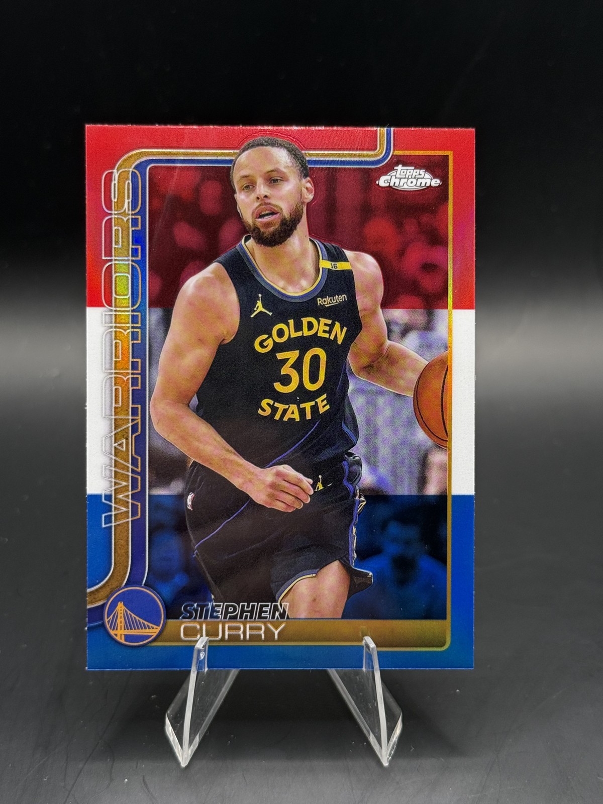 2025-26 Topps Chrome Stephen Curry Red White Blue Refractor #201 Warriors