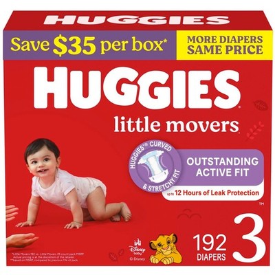 Huggies Little Movers Baby Diapers, Size 3 192 CT