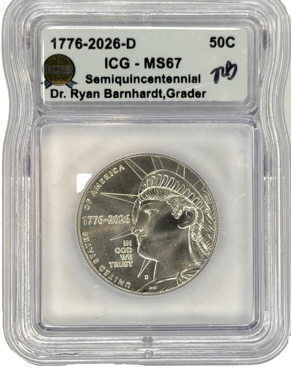 1776-2026 D 50C Semiquincentennial Liberty Half Dollar Graded ICG MS67