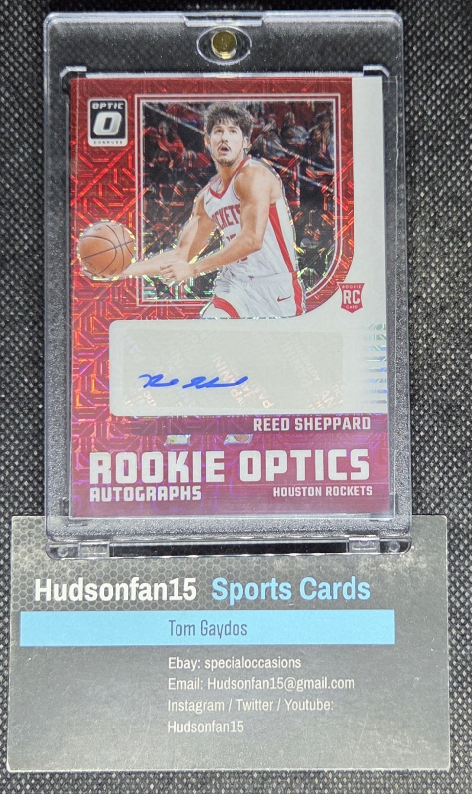 Reed Sheppard 2024-25 Panini Donruss Optic Rookie Optics Autograph Red Mojo RC