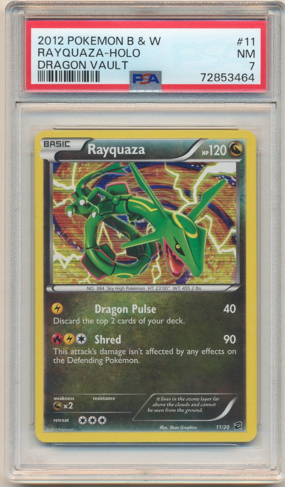 2012 Pokemon Black & White Dragon Vault Rayquaza #11/20 Holo PSA 7 NM VINTAGE