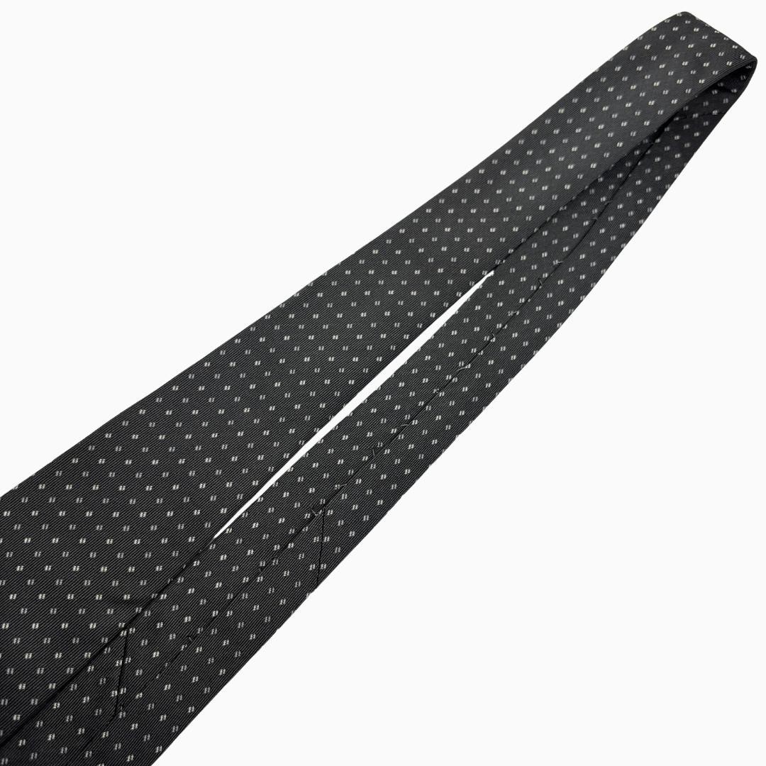 PRADA Silk Tie in Small Dot Pattern Charcoal Gray - image 7