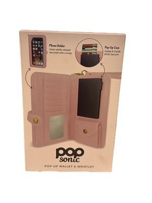 Pop Sonic Women's Blush Pop Up Wallet, Card Holder, Wristlet, RFID, Phone Holder