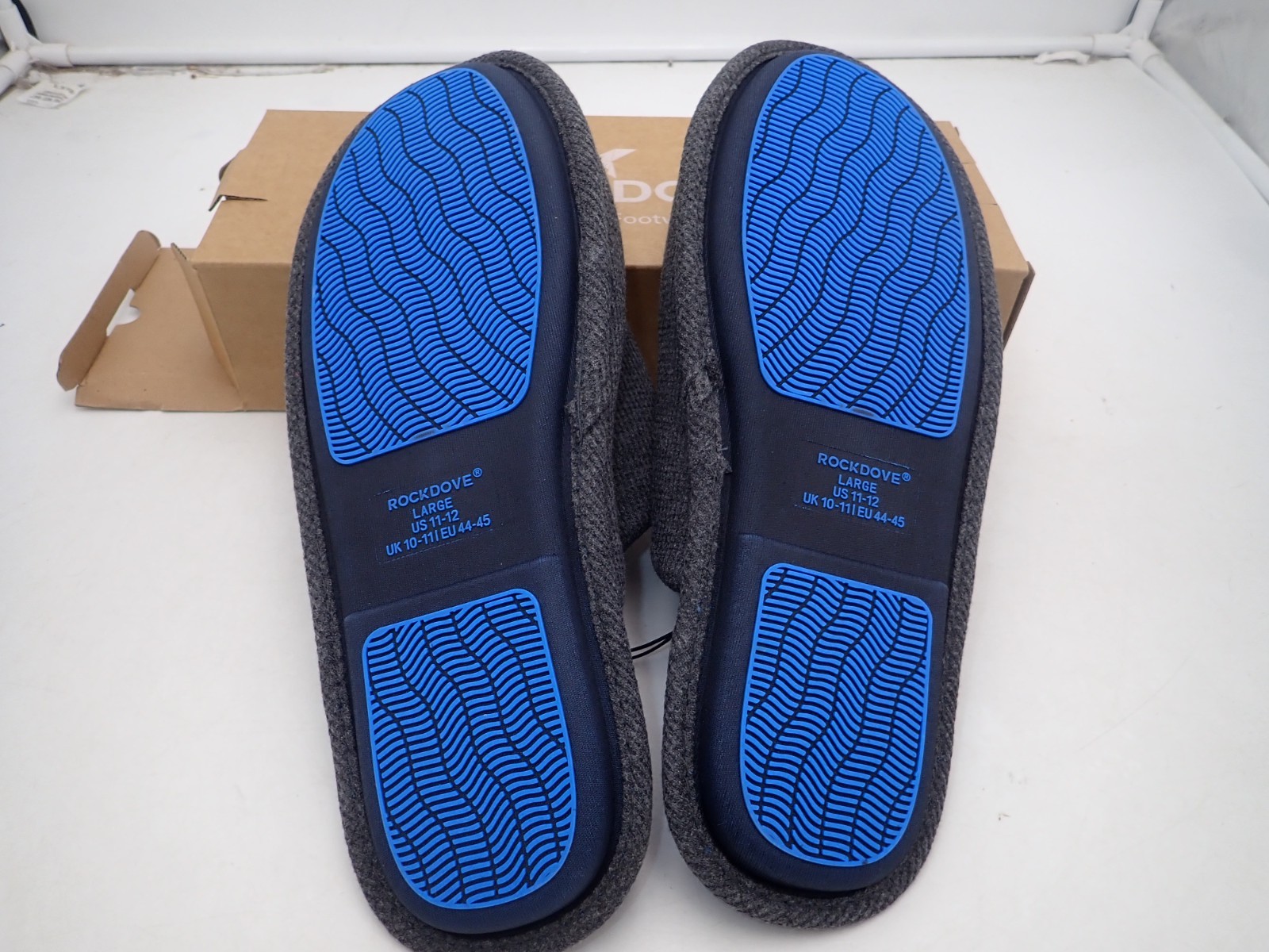 RockDove Mens Memory Foam Scuff Slippers Size 11-12 Dark Grey/Blue