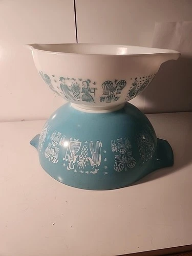 Pyrex Amish Butterprint #444 4qt, 443 2.5qt Cinderella Tab Handle Mix Bowl LQQK
