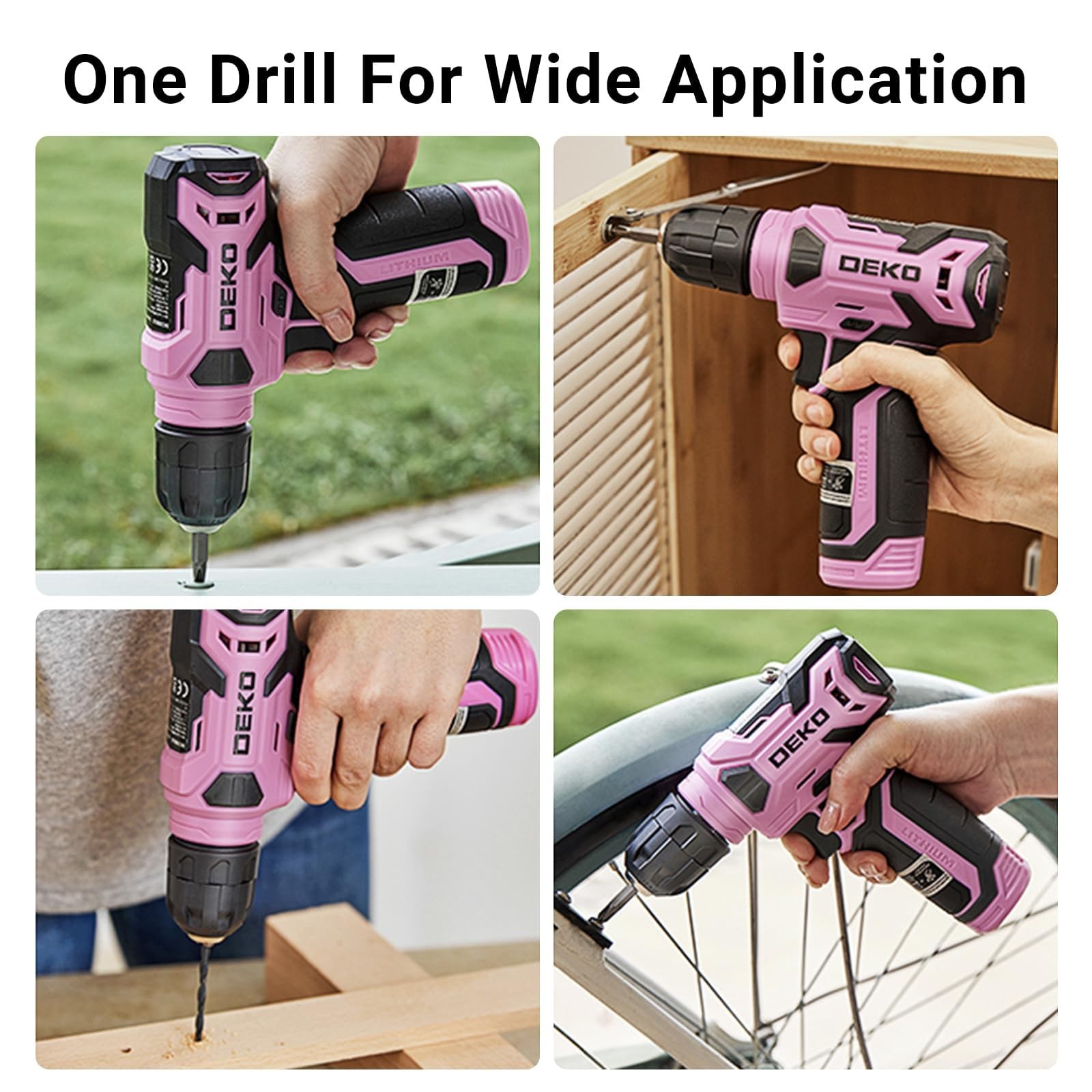 DEKO Cassetta Attrezzi Completa Rosa con Trapano Avvitatore Batteria 8V 126 foto 3