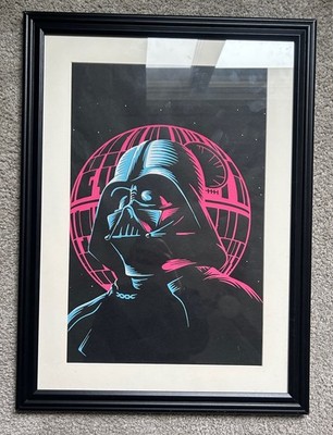 Darth Vader Inspired Screen Print 16x20 Framed Art   Neon Sci-Fi  17x23 Frame