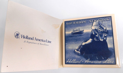 Holland America Line Rotterdam NY Ceramic Blue Delft Cork Backed Tile Coaster