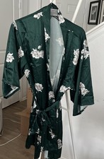 Unbranded Plus Robe Size XL Short Length Satin Kimono Green Floral Print