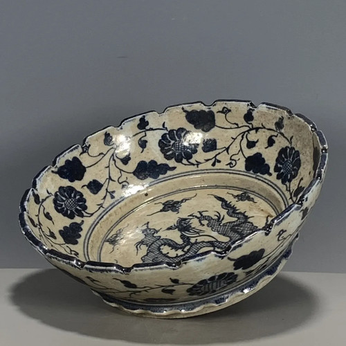 Chinesisches Porzellan Ming Dynastie Tianqi blau und weiß Drachenmuster Teller - Bild 4 von 9